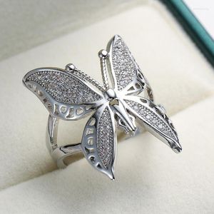 Cluster Rings Sweet Cute Big Butterfly Zirconia Silver Color Open For Women Girls Fashion Bridal Wedding Ring Party Jewelry Couple Gifts