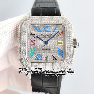 TWF tw0018 M8215 Automatic Mens Watch 40MM Iced Out Diamond Bezel Paved Diamonds Dial Rainbow Roman Markers Leather Strap Super Edition eternity Jewelry Watches