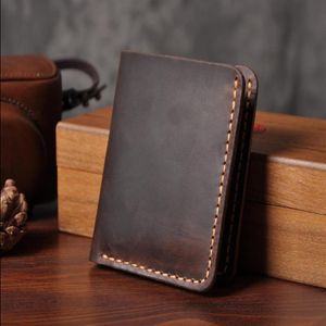 Handmade Vintage Crazy horse Genuine Leather Wallet Men Short bifold Wallet Male Purse Women Money Clips for Card holder Coin Bag 245G