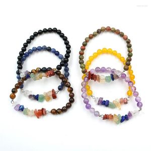 Strang 1 Stück 7 Chakra Reiki Kies Stein Armreif Naturkristall Runde Perlen Handgefertigte Armbänder Amulett Charms DIY Schmuck