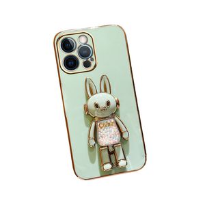 漫画のウサギの高級携帯電話ケースApple Holder携帯電話スタンドiPhone 14 Pro Plus 13 12 11 Pro MaxハンギングリングシリコンTPU保護バックカバー
