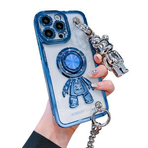 豪華なクマの携帯電話ケースクロスボディモービレフンリングホルダーバックカバーiPhone 14プラス13 12 11 Pro Max Shockproof Full Cover Metallic Lock Strap