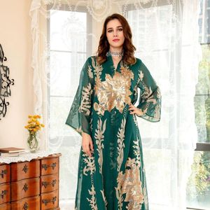 Etniska kläder 2022 Spring Eid Luxury Sequins Brodery Party Dress for Women Marockan Caftan Turkiet Arabiska Jalabiya Islamisk kväll