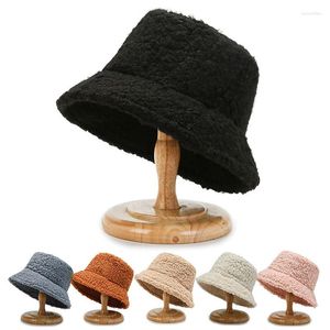 Berets Unisex Harajuku Bucket Hat Solid Men Fishing Fisherman INS Autumn Winter Lamb Wool Cute Outdoor Warm Panama Cap For Women