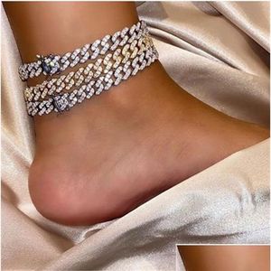 Anklets designer smycken isade ut kedjor män kvinnor hip hop diamant ankel armband guld sier kubansk länk modetillbehör charms 4 dhkhq