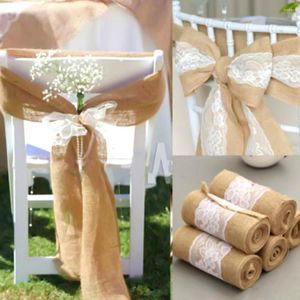Stol täcker vintage burlap -skärmar rustik hessian cover bow knut slips för fest elevenemang bröllop dekoration