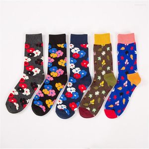 Men's Socks Fashion Floral Pattern Crew Funny Harajuku Cotton Mid Tube Casual Hip Hop Skateboard Streetwear