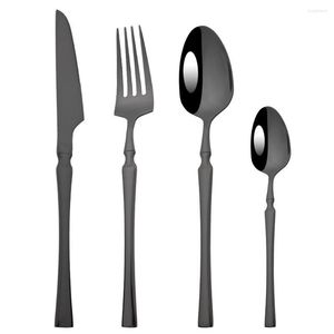 Servis uppsättningar 4st Black Cutery Set rostfritt stål Flatvaror Kök silverbeslag Hem Western Steak Knife Fork Spoon Tableware