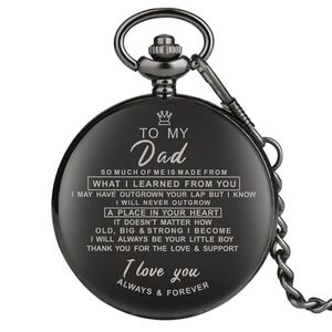 Fashion Classical Watches Full Black I LOVE YOU TO MY Mom Dad Wife Husaband Unisex Quartz Pocket Watch Pendant Chain Family Gift244k