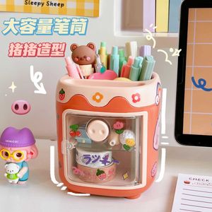 Kawaii Desk Organizer Pig Shape Pen Holder Student Söt stor kapacitet Desktop Creative Storage Tube Pencil Case