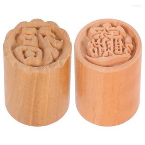 Gift Wrap 2Pcs Pastry DIY Pattern Maker Wooden Cookie Stamp Manual Moon Cake Press Seal Steamed Bread Pasta Baking Mold