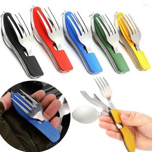 Utensílios de jantar conjuntos ao ar livre portáteis de talheres de talheres de talheres portáteis garrafa de utensílios de talheres lata dobra sperk fork tableware piquenic spoon knife