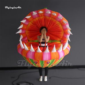 Parade Performance Walking Inflatable Cannibal Flower Costume 2m Vuxen Wearable Blow Up Piranha Plant Suit for Stage Show