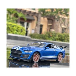 Diecast-Modellautos Auto 1/32 High Simation Supercar Ford Mustang Shelby Gt500 Alloy Pl Back Kid Toy 4 Open Door Kindergeschenke 22092 Dhqwo