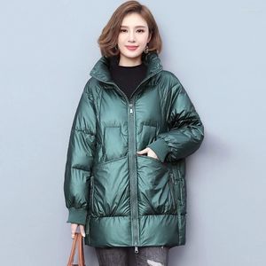 Piumino invernale da donna in cotone moda coreana Cappotto imbottito da donna caldo di media lunghezza sciolto Parka impermeabile lucido solido Outwear