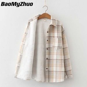 Women's Jackets 2022 Winter Thick Velvet Plaid Shirts Jacket Women Autumn Keep Warm Blouses And Tops New Casual Slim Female Clothes Coat Outwear T221220