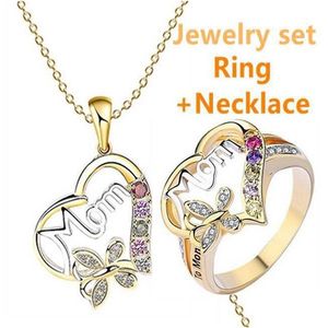 Other Jewelry Sets Two Color Plating Necklace Heart Shaped Mothers Day Mom Gift Ring 6Sizes Rhinestone Shiny Pendants Fashion 6Lr Dr Dhgke