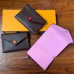 Wysokiej jakości kobiety krótki portfel Oryginalny projekt karty pudełkowej Projektant marki Damier Checked Flower Makeup Bag Card Holder 272I