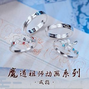 Kluster ringar kvinnor ring mo dao zu shi man lan wangji wei wuxian mode blomma moln smycken bröllop par söt silver färg metall