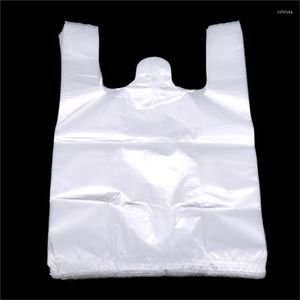 ギフトラップホワイトクリアプラスチック製のショッピングバッグ100pcsハンドルフードパッケージングストレージ付きの透明なスーパーマーケットバッグ