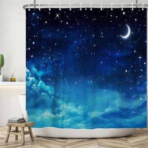 Duş Perdeleri Yıldız Gece Evreni Uzay Su Geçirmez Polyester Romantik Ay Gökyüzü Banyo Perdesi Kancalar Ev Dekor