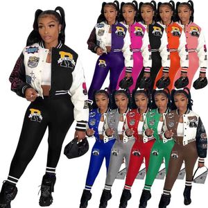 Kvinnors jackor beskurna varsity basebolljacka två bitar byxuppsättning 2022 kvinnor vinterkläder outfit y2k streetwear 2 piece set joggers tracksuit t221220