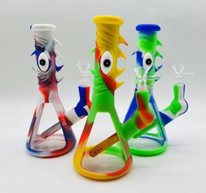 Straight hookah eye silica gel pipe 8.8 inch smoking filter Detachable beaker unbreakable glass pipe tap rig recycler with under steam dried herbs