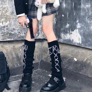 Frauen Socken Schöne Mädchen Bein Wärmer Herbst Winter Dame Kalb-länge Kordelzug Streifen Plaid Band Bogen JK Hipster Streetwear