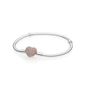 Charm Bracelets 18K Rose Gold Cz Diamond Pave Heart Clasp Bracelet Original Box For Pandora 925 Sterling Sier Women Wedding Gift Set Dhu4C