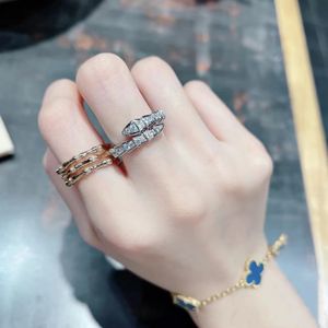 Designer men's and women's rings Luxury diamond-encrusted Serpentine adjustable snake bone Ring plated 18K rose gold Valentine's Day gift
