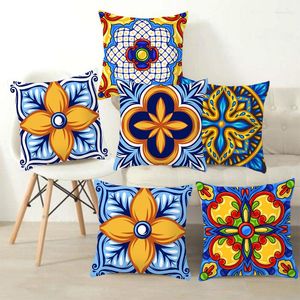 Pillow 45x45cm Geometric Floral Case Vintage Blue Porcelain Print Sofa Throw Pillows Home Decor Pillowcase