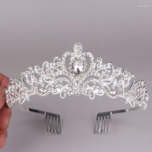 Hårklipp brud smycken krona rhinestone head hoop accessoarer tiara med sidokammar för kvinnor flickor d5qb