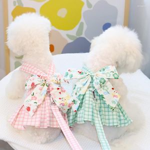 Dog Collars Sweet Harness Skirt Plaid Bow Pet Clothes Dress Adjustable Cat Leash Set For Small Dogs Fashion Accessories