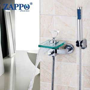 Banyo lavabo muslukları zappo cam duş musluk kitleri şelale ve soğuk su karıştırıcı küvet ile el tipi kafa setleri