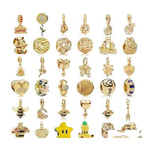Charms 925 Sterling Sier Gold Lucky Cat Bee Pineapple DIY P￤rlor L￤mpliga f￶r europeisk Pandora Charm Armband Ladies Jewelry Fashion Dhaxo