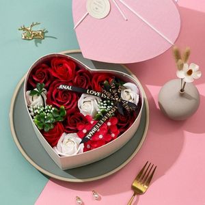 Valentines Day Soap Flower Heart-Shaped Rose Flowers and Box Bouquet Wedding Decoration Festival Gifts FY3563 1221