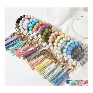 Perline 14 colori Bracciali Gioielli Nappa in legno Bracciale con cordino di perline Catena chiave Perline Sile per uso alimentare Anello da donna per ragazza Cinturino da polso Dr Dhdyr