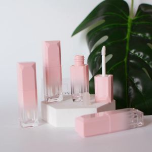 5pcs/Lot 4ml Mini Empty Refillable Square Bottles Pink Gradient Color Plastic Lip Gloss Tube with Lipstick Brush Pipe Balm DIY Glaze Oil Container Sample Storage Vial