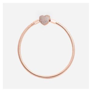 Braccialetti Charm Luxury Fashion 18K Rose Gold Cz Diamond Heart Box per Pandora 925 Sier Smooth Snake Chain Drop Del Dhvua