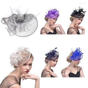 Headpieces X7YC Women Wedding Hat Fascinator Feather Mesh Party Cocktail Headdress Hair Clip