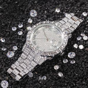 Męskie zegarek Full Diamond Wysoka jakość Out Out Watch Nowy moda Hip Hop Punk Gold Silver Watch241J