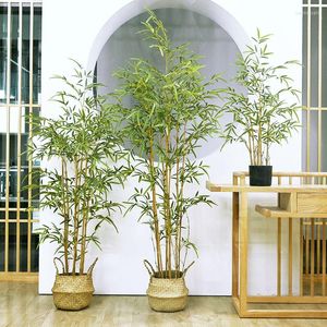 Dekoratif Çiçekler Simüle Zemin Sahte Bambu İnce Su Kapalı Ev Dekorasyon Yeşil Bitki Bonsai Peyzaj Oturma Odası Dekor