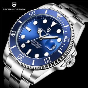 Pagani Design Brand Luxury Dive Watches Автоматические механические движения Blue Ceramic Bezel Watch Мужчины из нержавеющей стали водонепроницаемые WRI306F