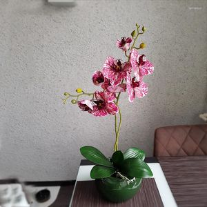 Decorative Flowers With Leaves Artificial Orchid Pink Real Touch Butterfly Orchids Fake Flower Home Wedding Decoration Flores Plantas