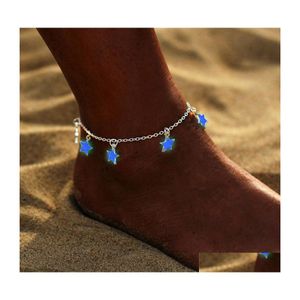 Ankelets mode lysande pentagramstjärna ankelhjärta charm armband sandal sexig strandben för kvinnor sommar smycken droppleverans dhni7