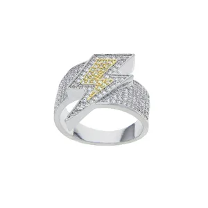 two tone plated lightning shape ring with cz paved women men punk styles hip hop ring for party jewelry drop ship