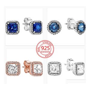 Charme Die Mode 925 Sterling Silber Blau Zirkon Ohrringe Quadratische Aura Klassische Weibliche Zarte Pandora Schmuck Zubehör Drop Liefern Dhxbu