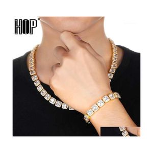 Chains Hip Hop 10Mm Bling Cubic Zirconia Iced Out Bracelet Necklace Geometric Square Cz Stone Tennis Chain For Men Women Jewelry1 Dr Dhqpf