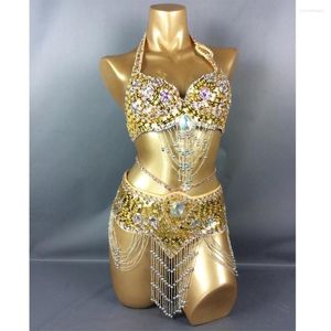 Stage Wear Selling Women Beaded Sequins Belly Dancing Suite Belt Bra Samba Costumes Club USA Size 34B 36B 38B 40B 34D 36D 38D 40D