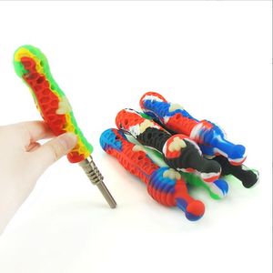 Silicone NC PIPES with Stainless Steel & GR2 Titanium nail Tip Smoking Pipe Straw Oil Rigs glass pipe smoke accessories dab rig